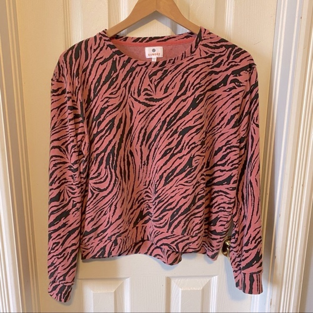 Sundry women’s long sleeve pink and black zebra crew neck - size S/M